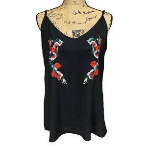 TECREW Black Flowy Tank Top With Floral Pattern Size M